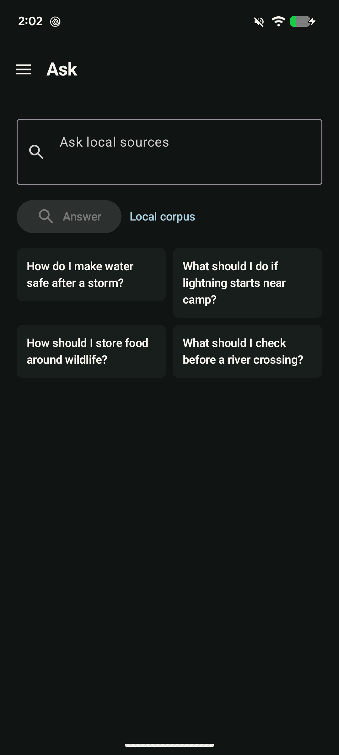 POSA v1 Ask screen with local source prompts