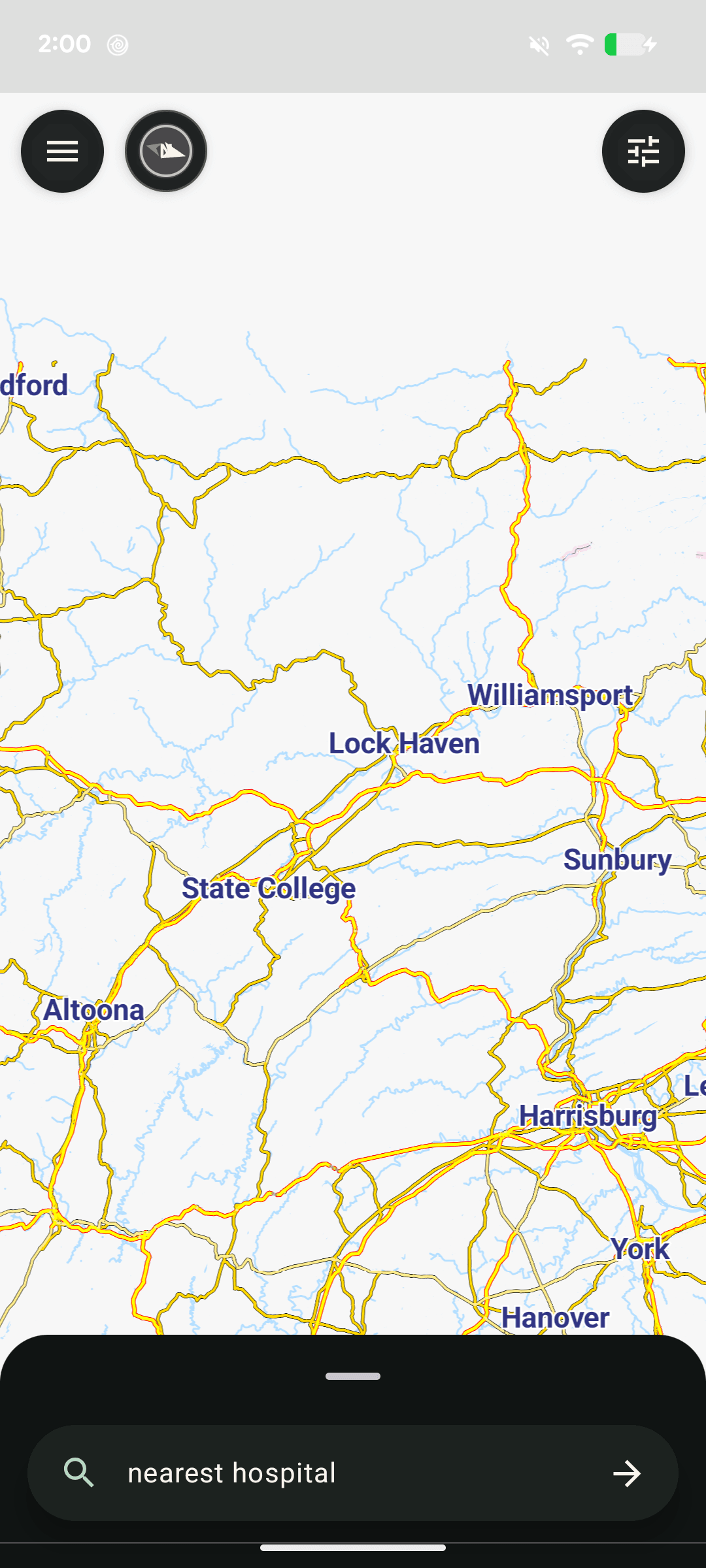 POSA v1 showing an offline map of Pennsylvania