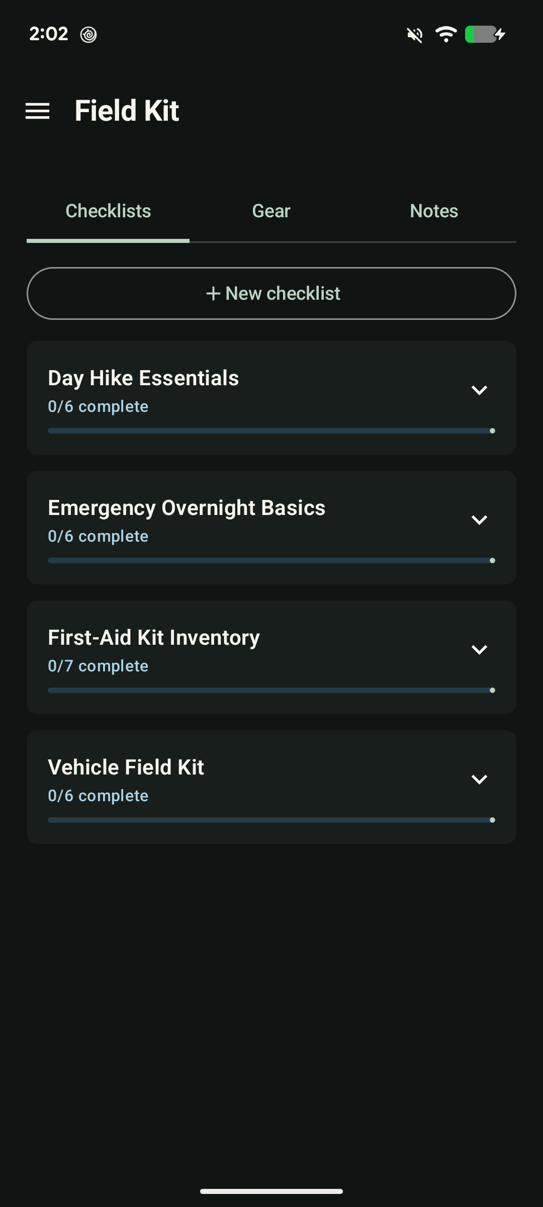 POSA v1 Field Kit checklist screen